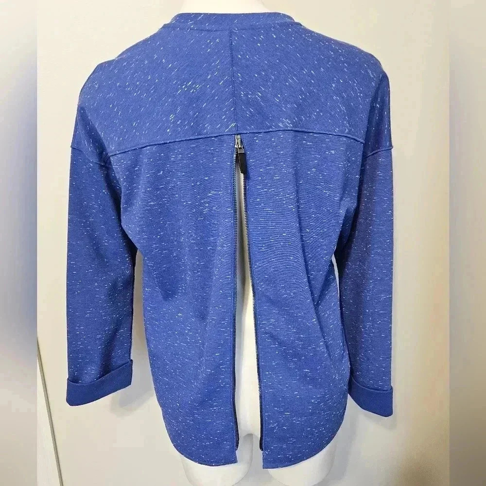Vince Speckled Zip Back Blue Pullover Sweatshirt Silk Blend - Picture 6 of 9